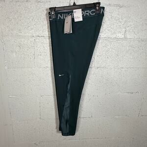 Nike Women's Pro Mid-Rise 7/8 Leggings - Deep Jungle/metallic Silver XL